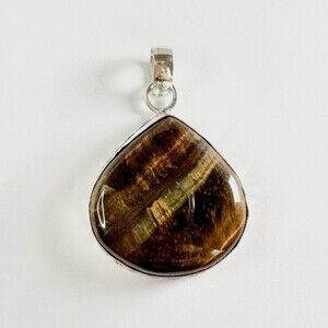 TIGER’S Eye Genuine Stone Pendant 925 Sterling Silver Plated